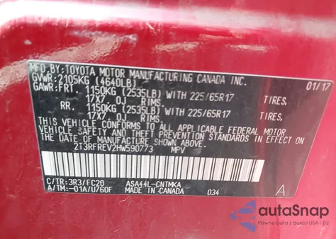 2017 Toyota Rav4 Xle from USA, damaged, VIN 2T3RFREV2HW590773